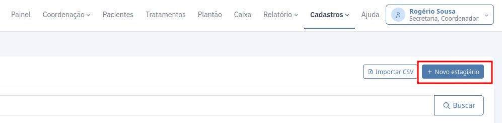Botão Novo estagiário