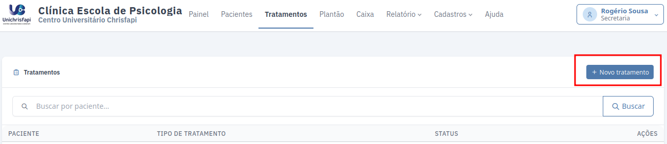 Botão Novo tratamento