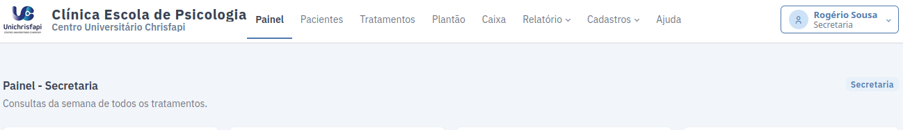 Opção Tratamentos no menu principal